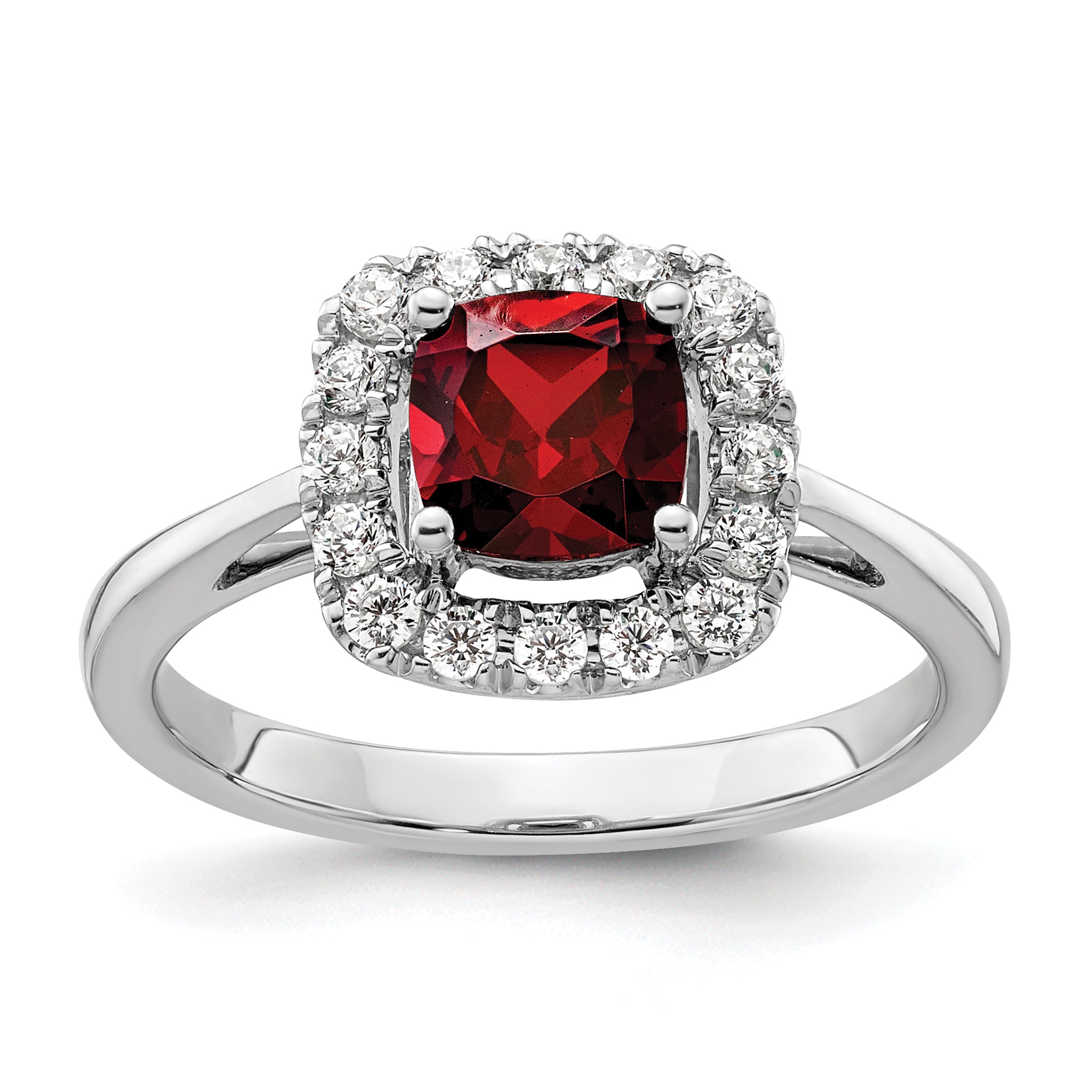 14K White Gold Lab Grown Diamond and Garnet Halo Ring