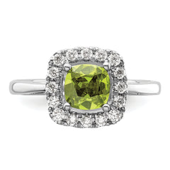 14K White Gold Lab Grown Diamond and Peridot Halo Ring