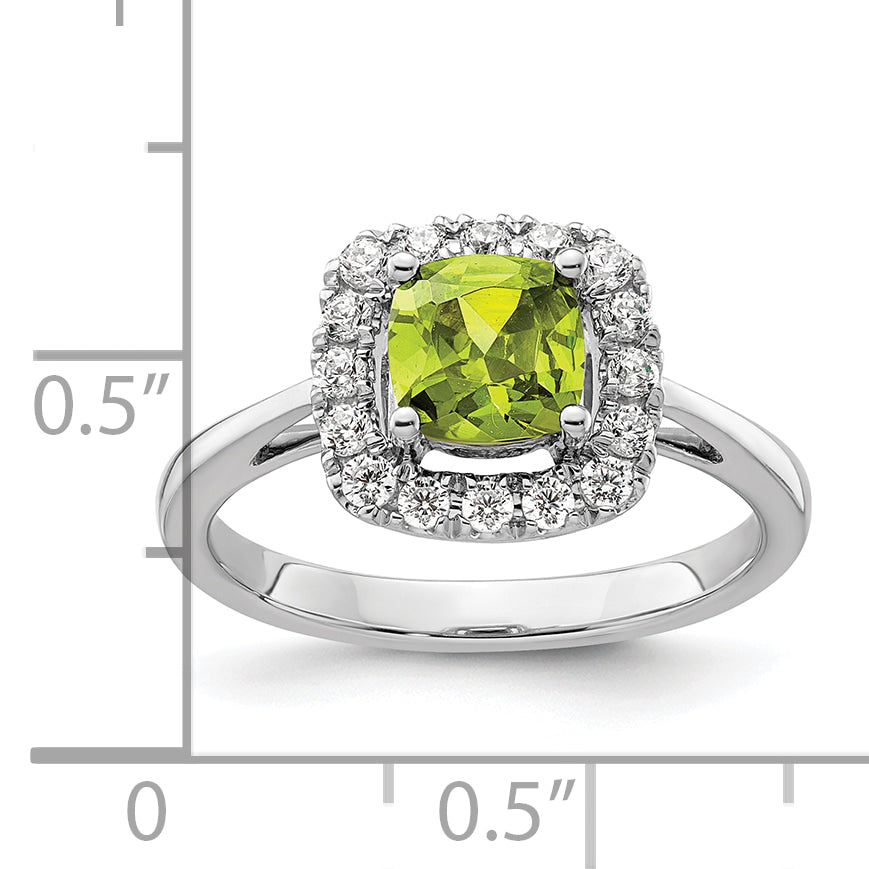 14K White Gold Lab Grown Diamond and Peridot Halo Ring