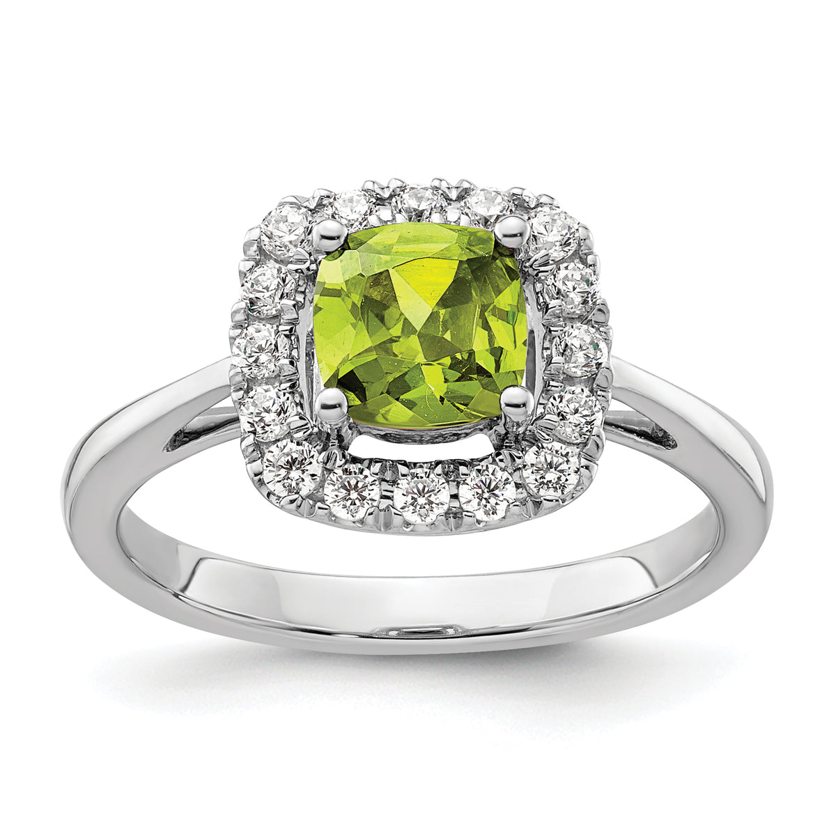 14K White Gold Lab Grown Diamond and Peridot Halo Ring