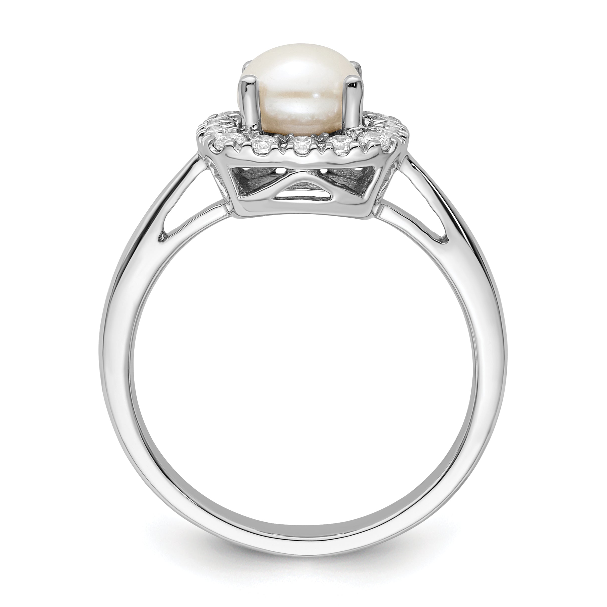 14K White Gold Lab Grown Diamond and Pearl Halo Ring