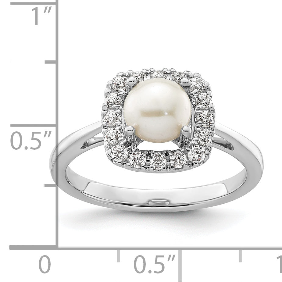 14K White Gold Lab Grown Diamond and Pearl Halo Ring