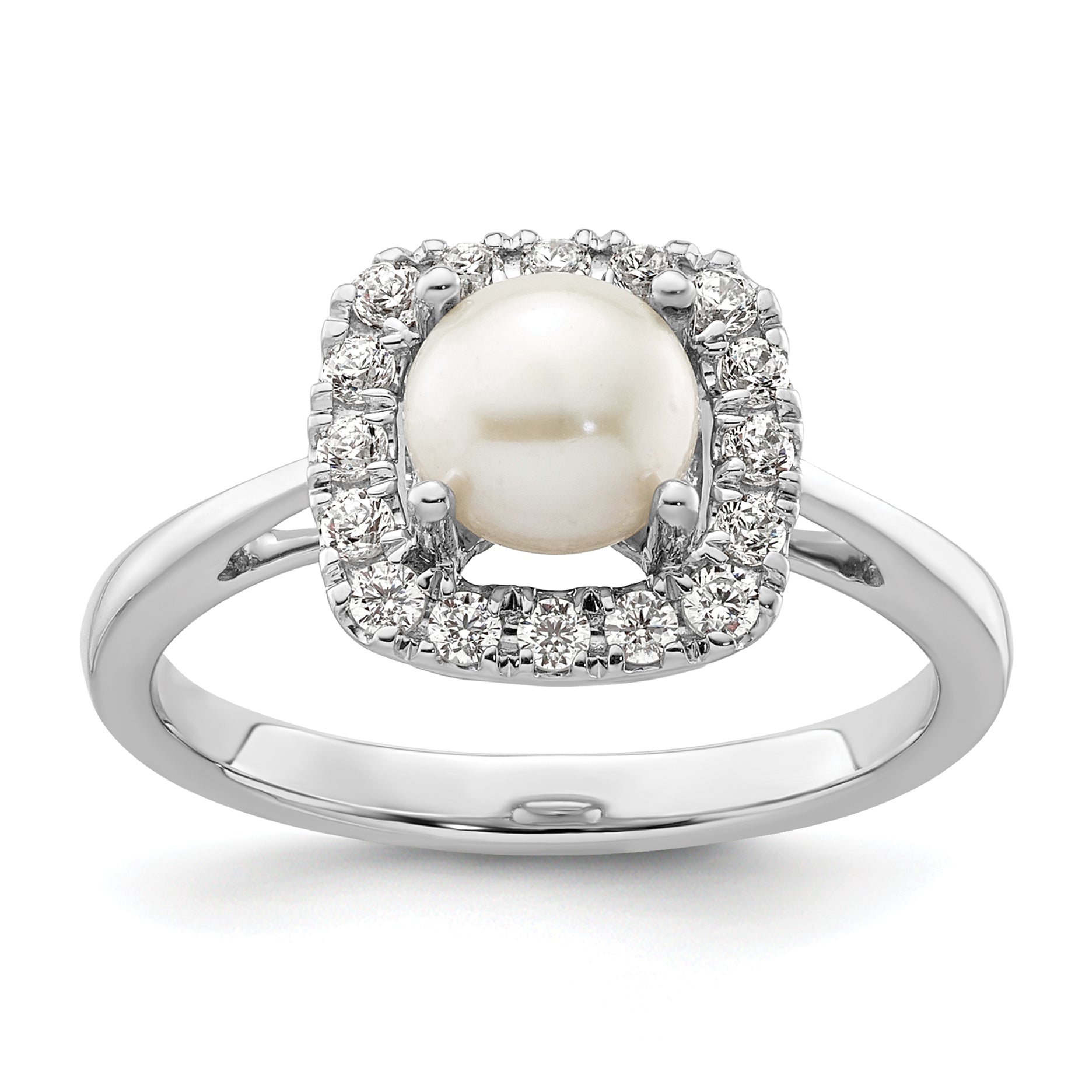 14K White Gold Lab Grown Diamond and Pearl Halo Ring