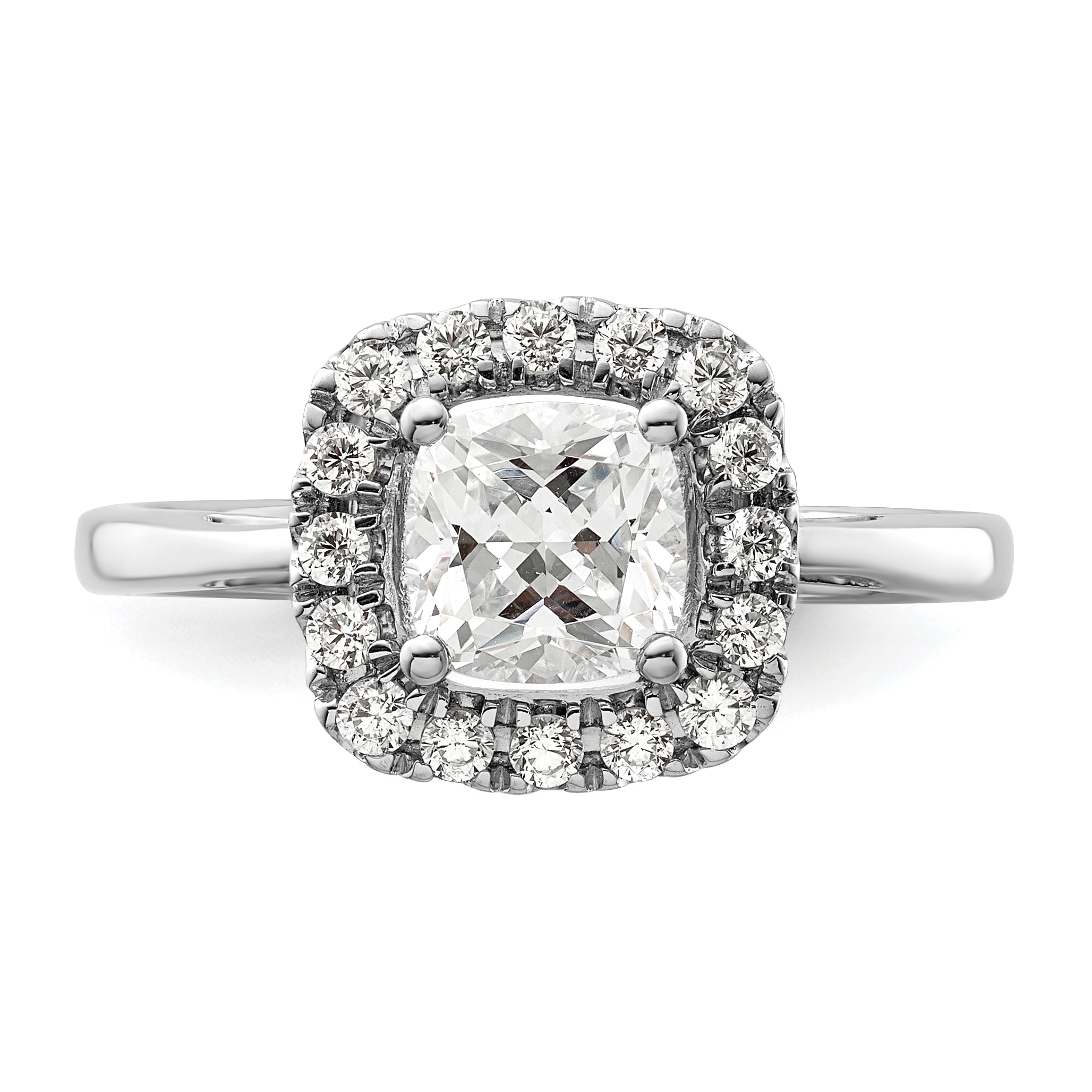 14K White Gold Lab Grown Diamond and White Sapphire Halo Ring