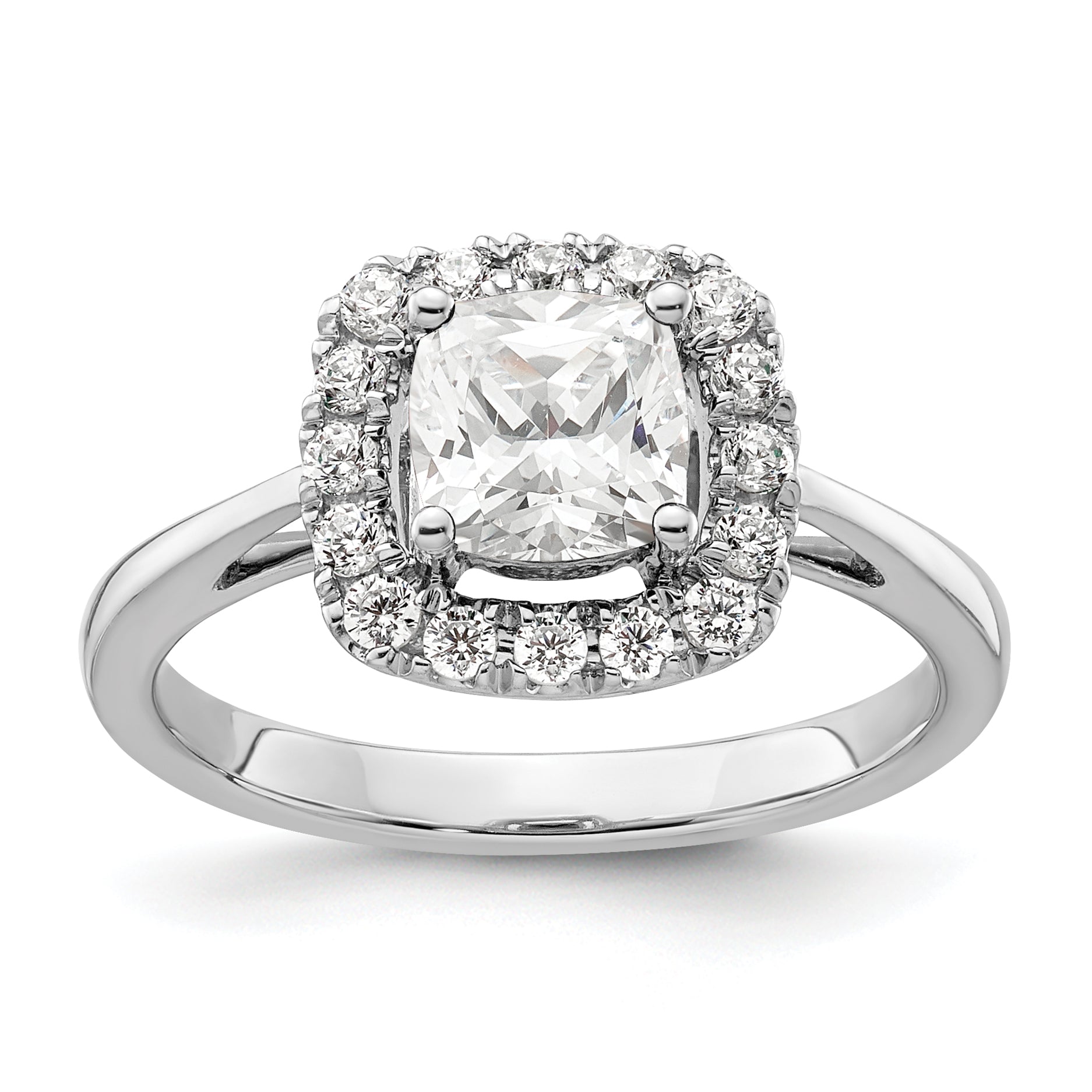 14K White Gold Lab Grown Diamond and White Sapphire Halo Ring