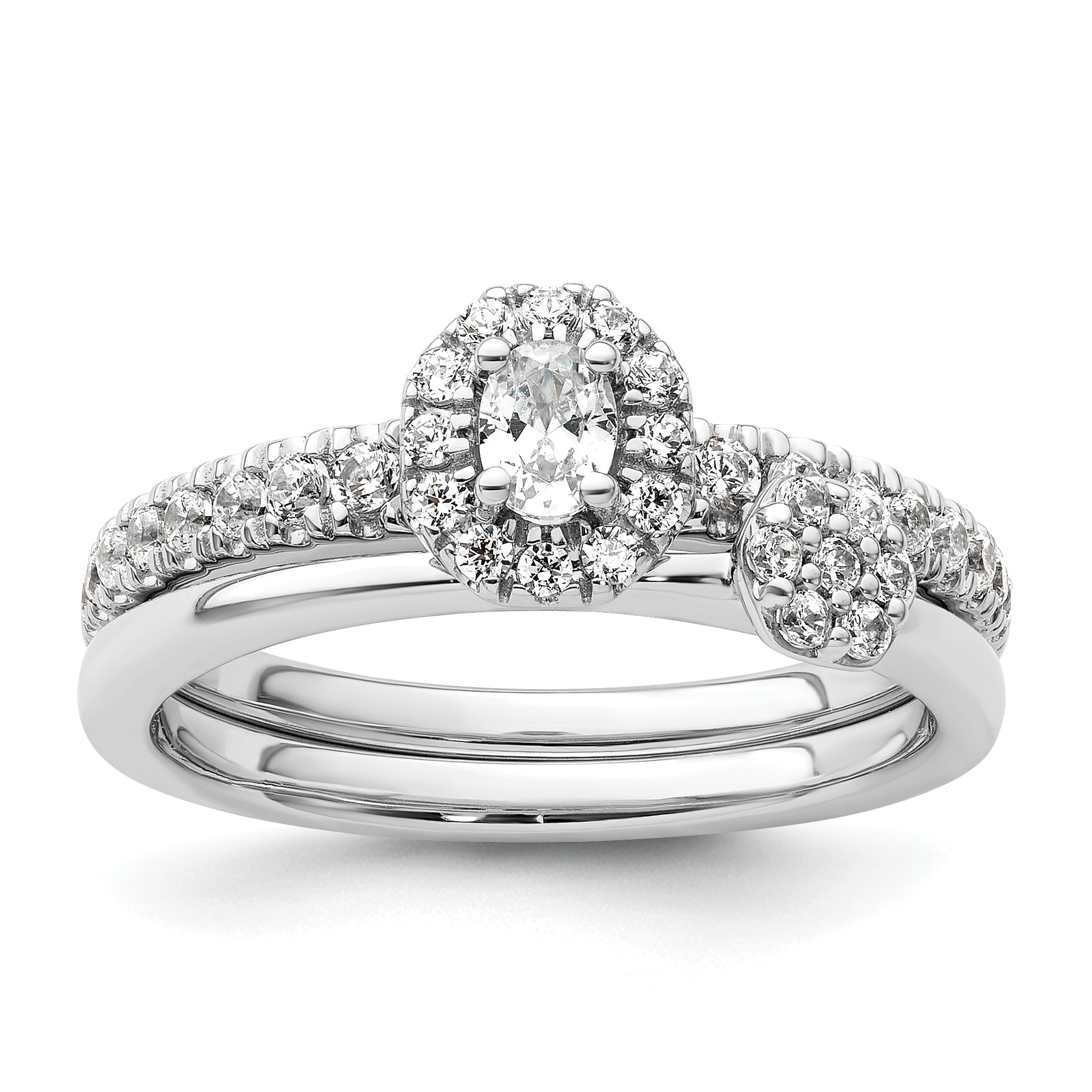 14K White Gold Lab Grown Dia Two Promises Halo Complete Eng Ring