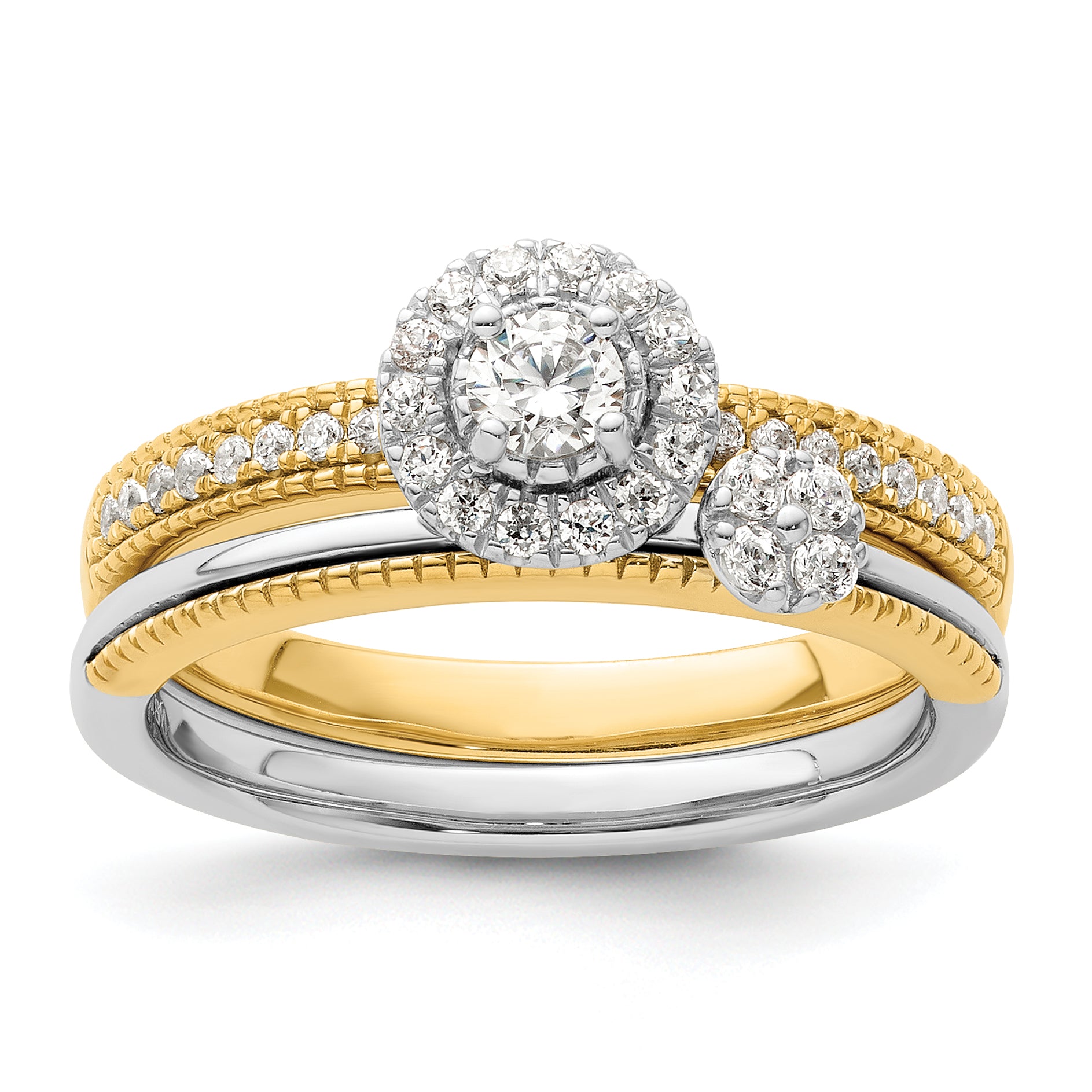 14K Two-Tone Lab Grown Dia Two Promises Halo Complete Engagement Ring