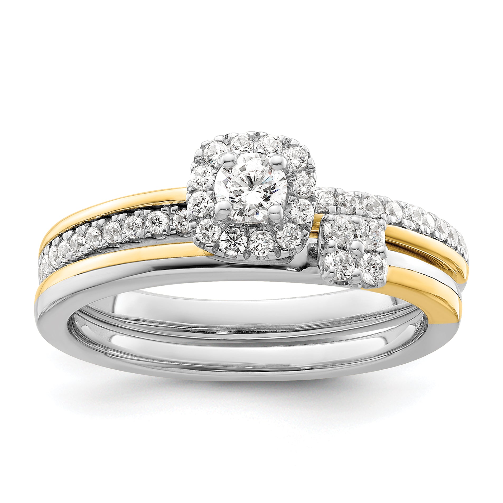 14K Two-Tone Lab Grown Dia Two Promises Halo Complete Eng Ring