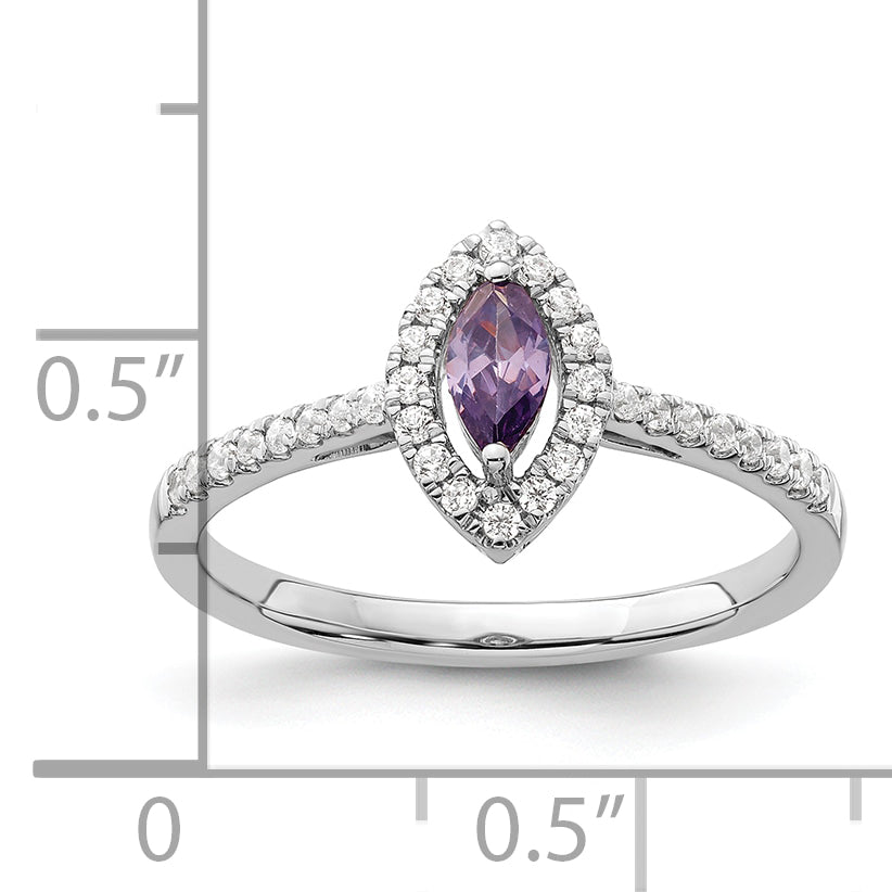 14K White Gold Lab Grown Diamond and Amethyst Ring