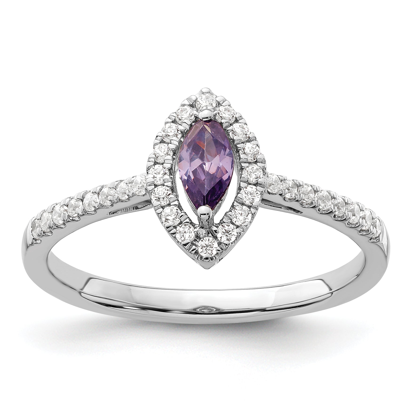 14K White Gold Lab Grown Diamond and Amethyst Ring