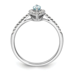 14K White Gold Lab Grown Diamond and Aquamarine Ring