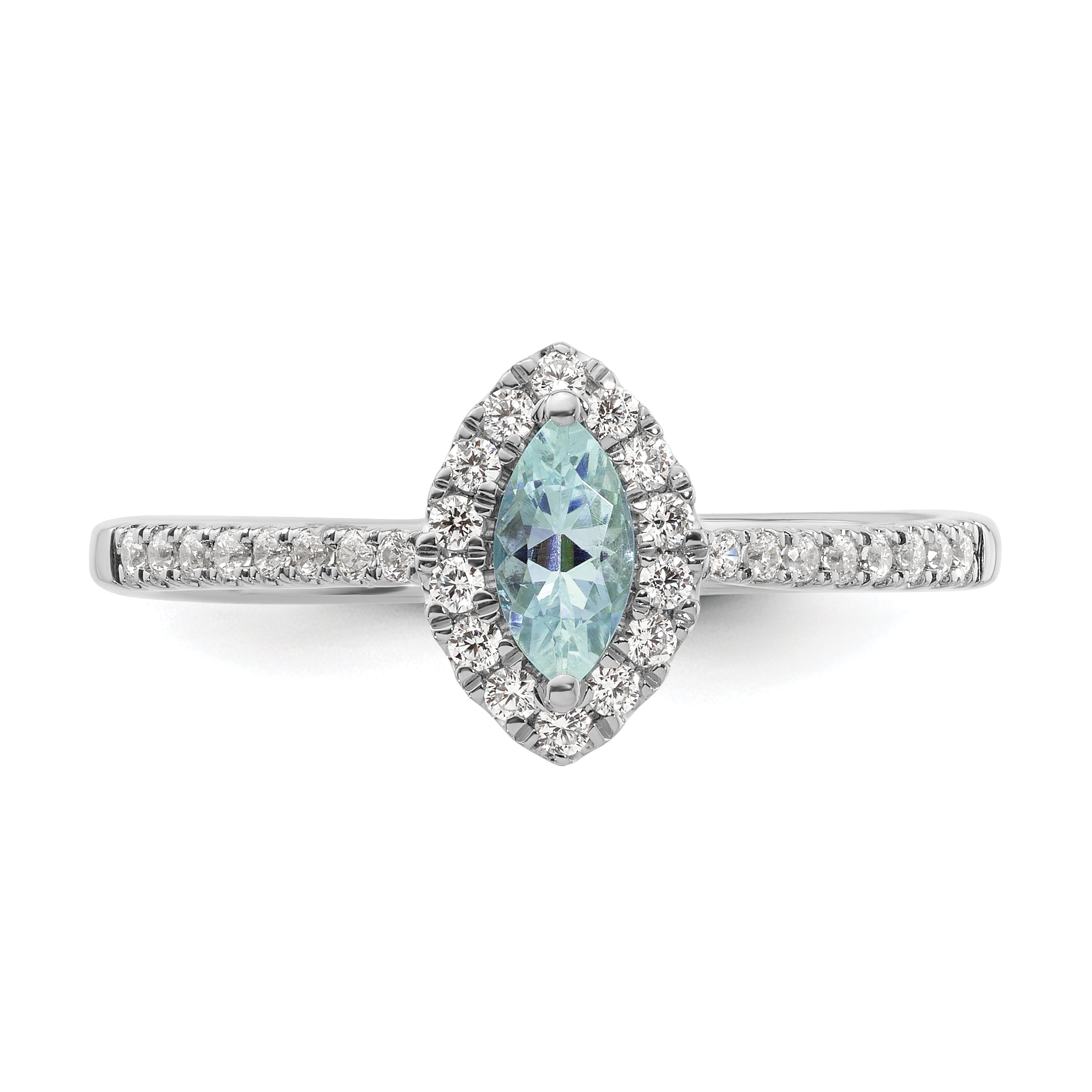 14K White Gold Lab Grown Diamond and Aquamarine Ring