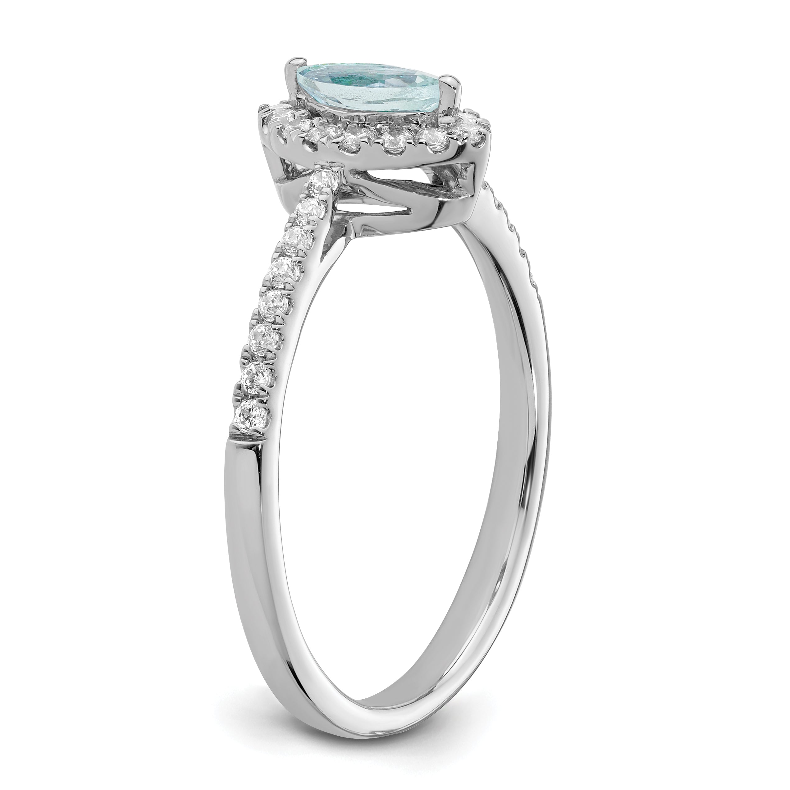 14K White Gold Lab Grown Diamond and Aquamarine Ring