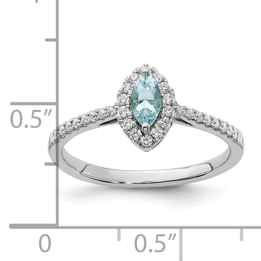 14K White Gold Lab Grown Diamond and Aquamarine Ring