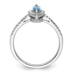 14K White Gold Lab Grown Diamond and Blue Topaz Ring