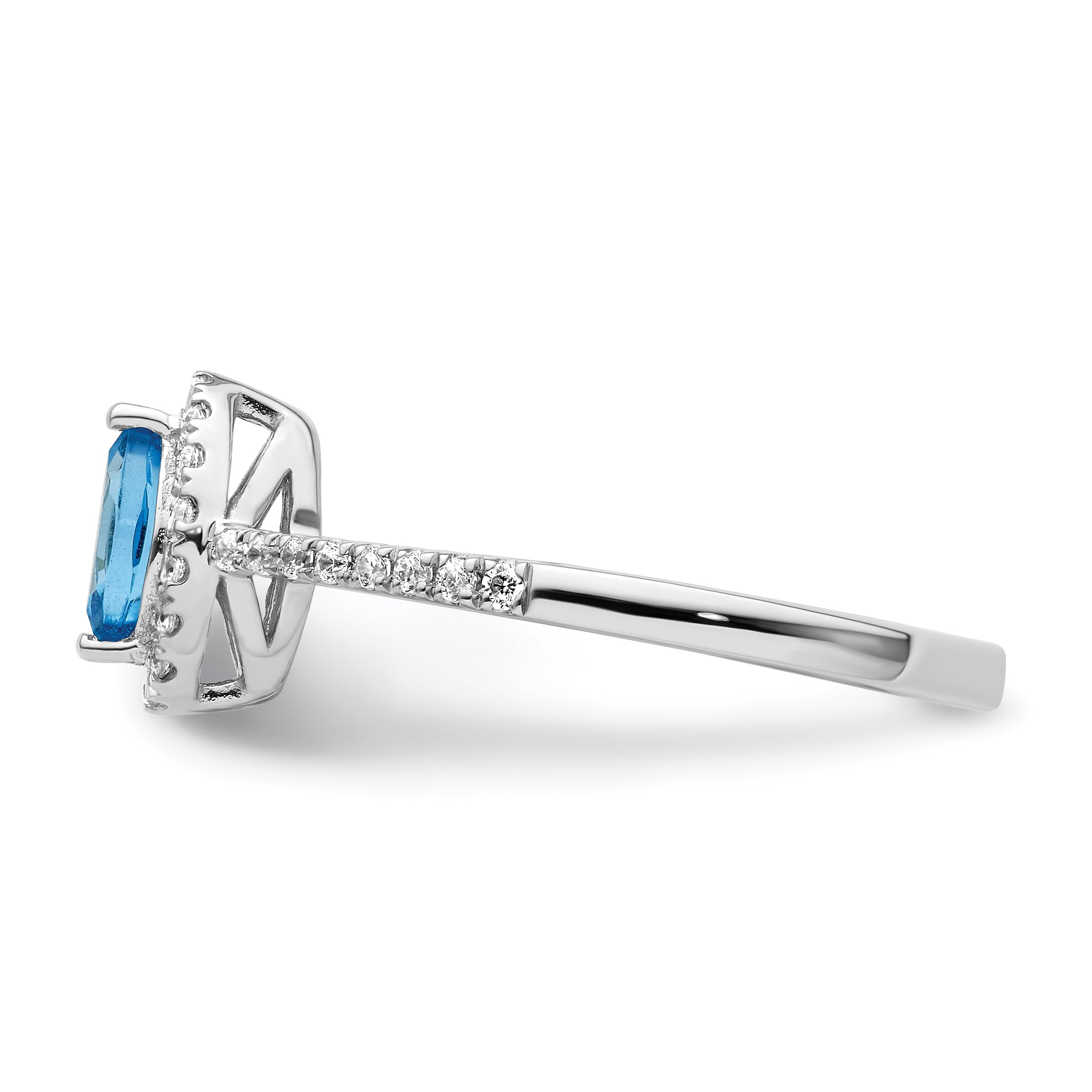 14K White Gold Lab Grown Diamond and Blue Topaz Ring