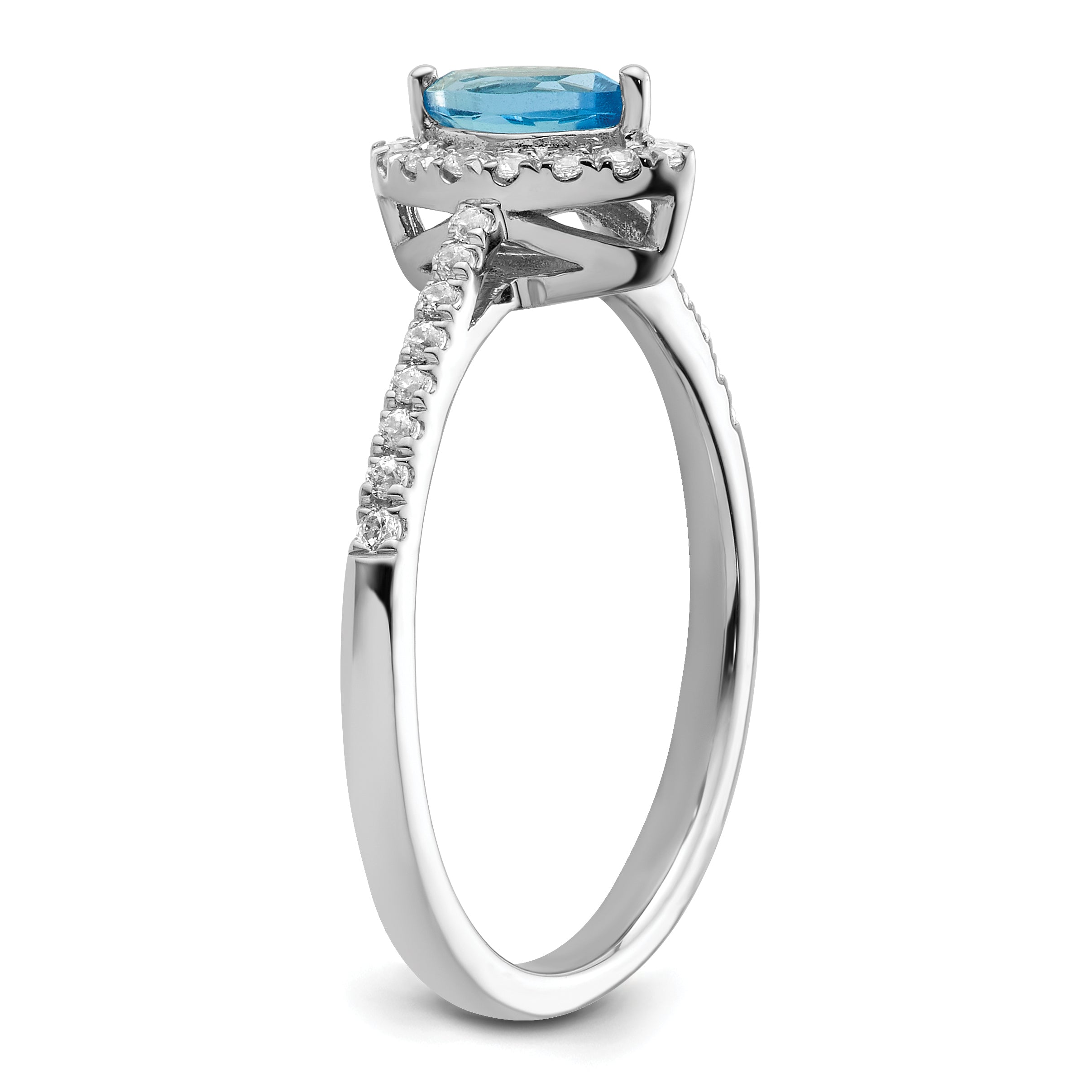 14K White Gold Lab Grown Diamond and Blue Topaz Ring