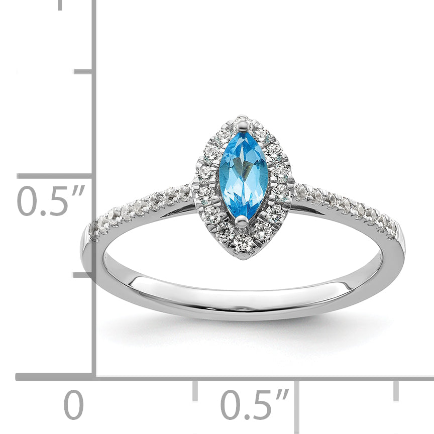 14K White Gold Lab Grown Diamond and Blue Topaz Ring