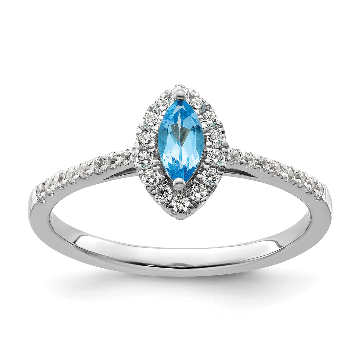 14K White Gold Lab Grown Diamond and Blue Topaz Ring