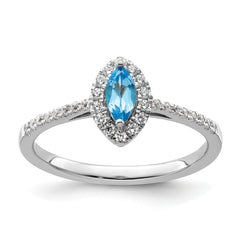 14K White Gold Lab Grown Diamond and Blue Topaz Ring