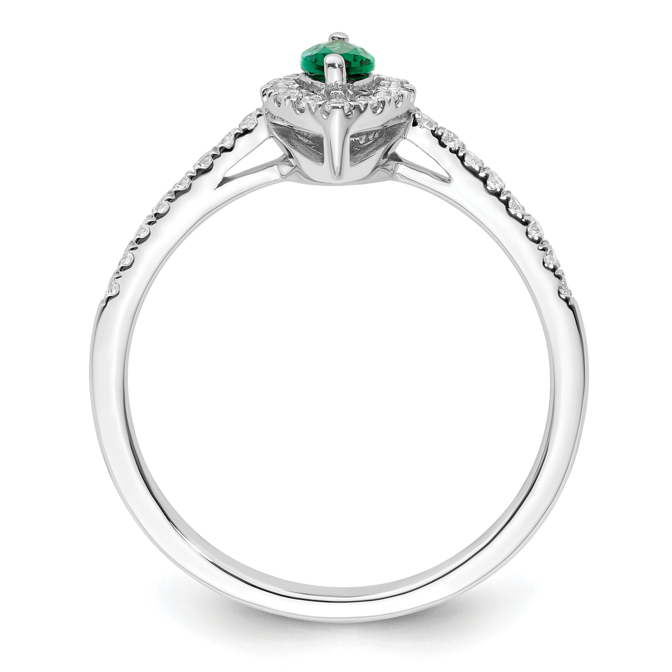 14K White Gold Lab Grown Diamond and Created Emerald Ring