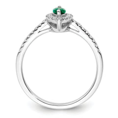 14K White Gold Lab Grown Diamond and Created Emerald Ring