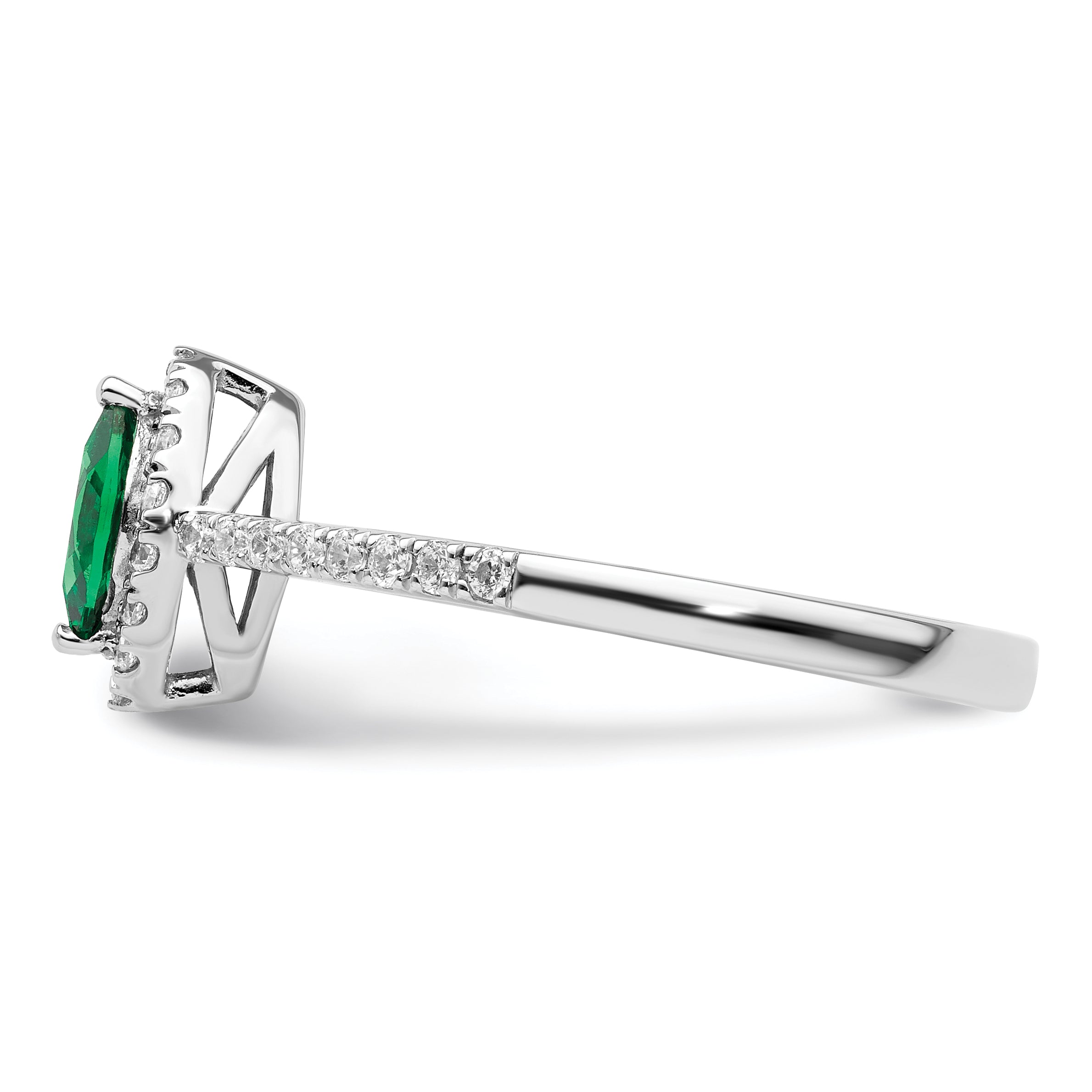 14K White Gold Lab Grown Diamond and Created Emerald Ring