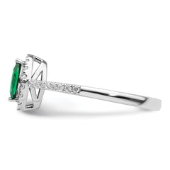 14K White Gold Lab Grown Diamond and Created Emerald Ring