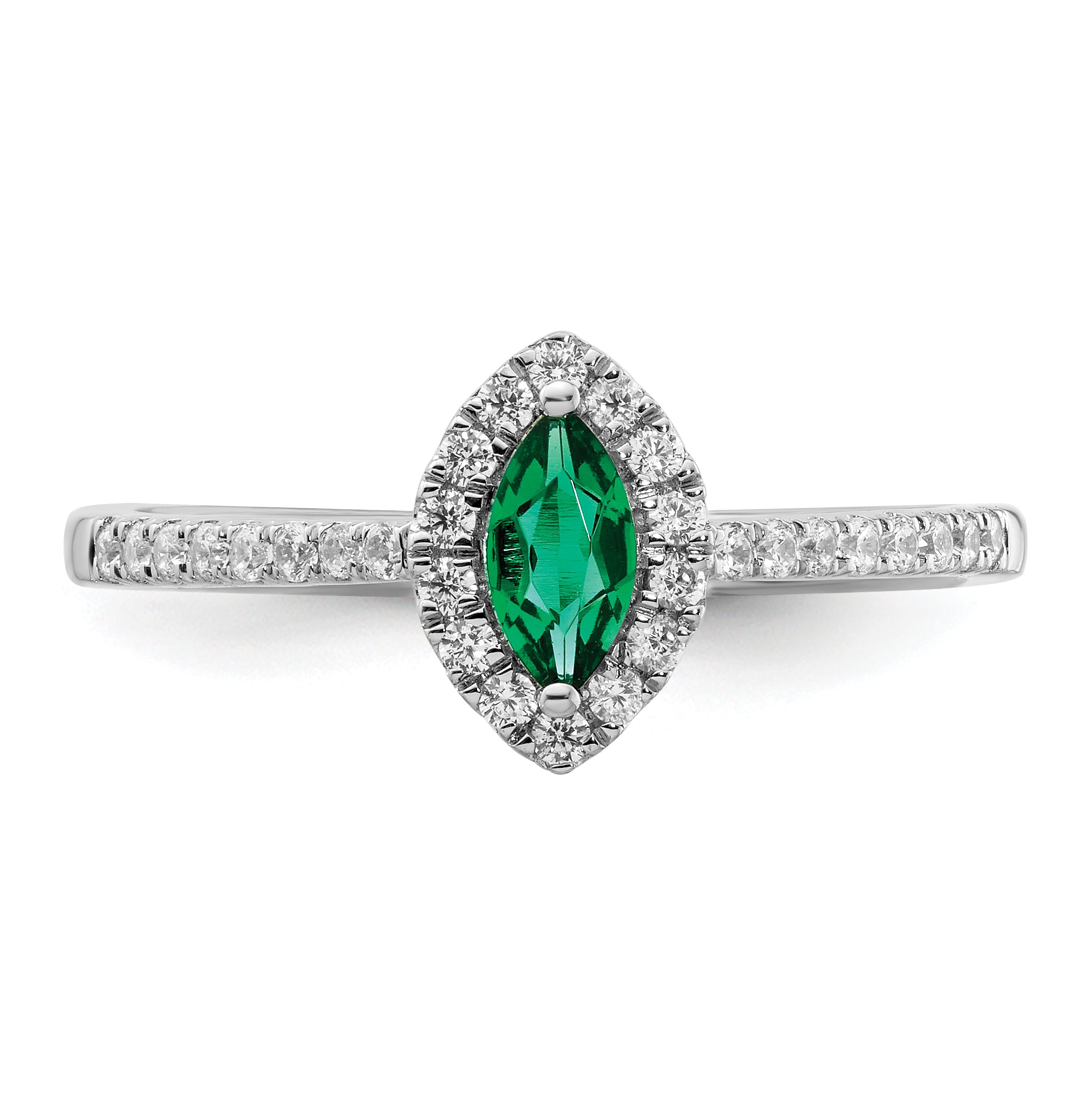 14K White Gold Lab Grown Diamond and Created Emerald Ring