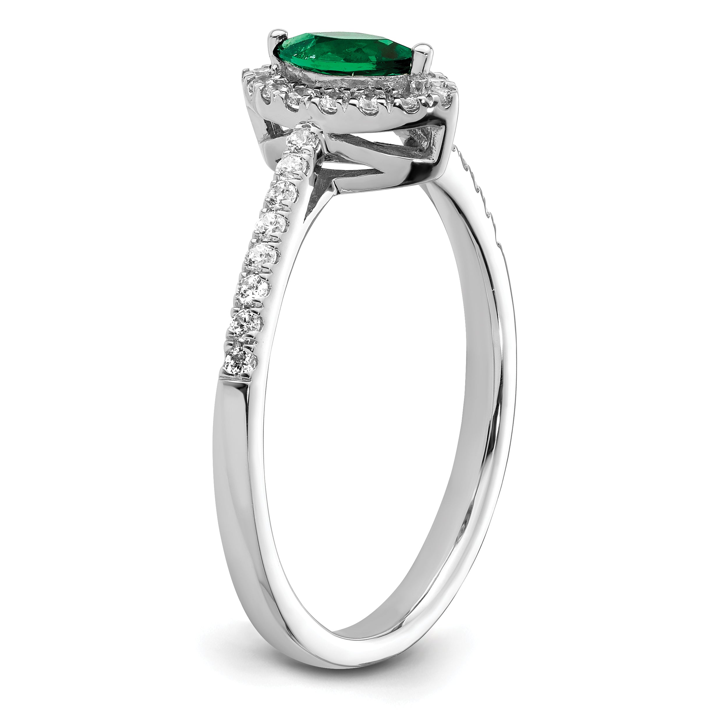 14K White Gold Lab Grown Diamond and Created Emerald Ring