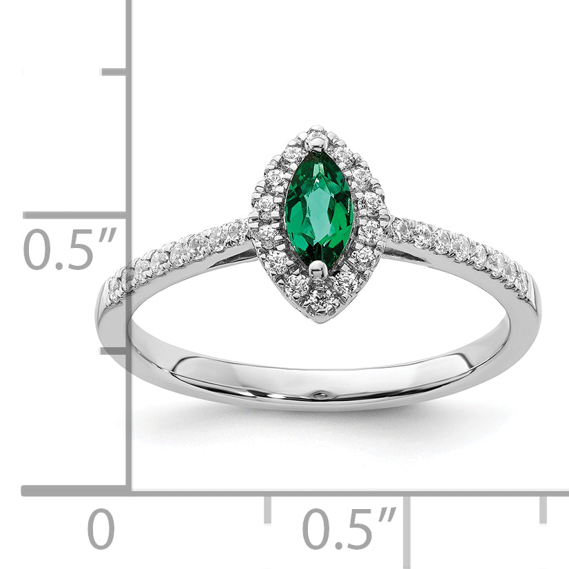 14K White Gold Lab Grown Diamond and Created Emerald Ring