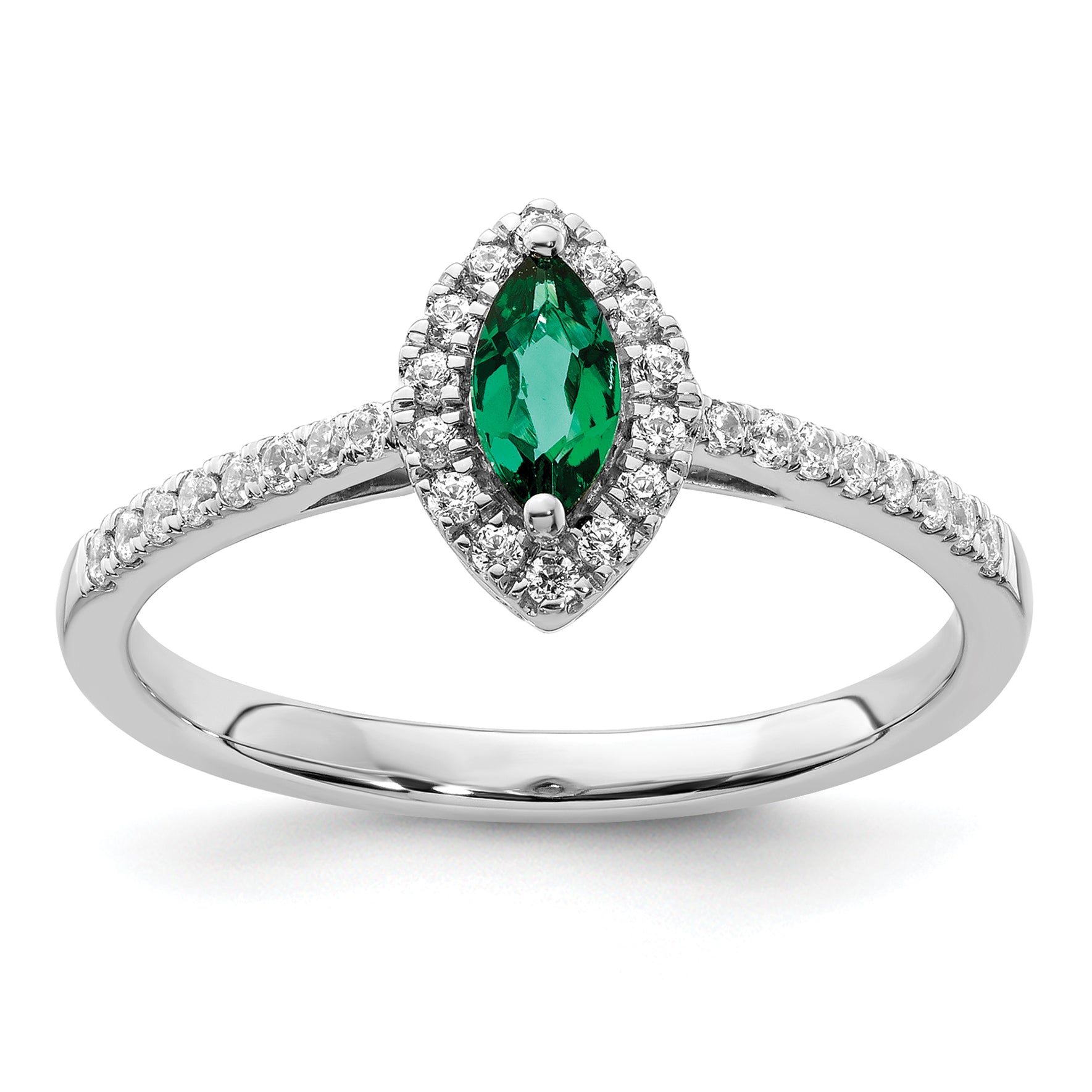 14K White Gold Lab Grown Diamond and Created Emerald Ring