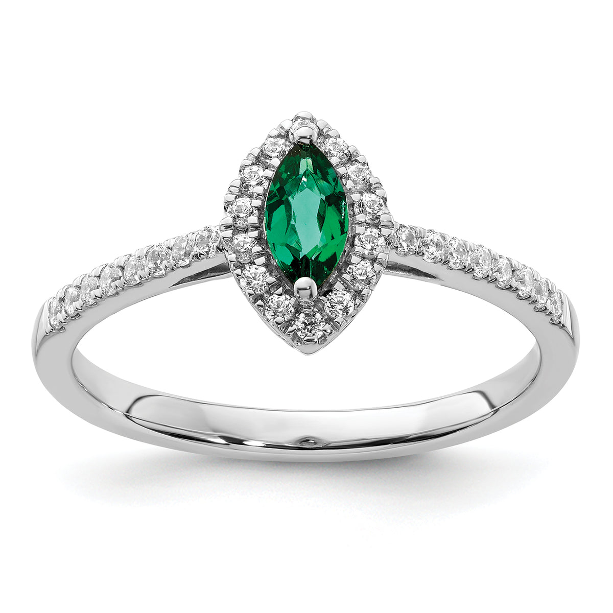 14K White Gold Lab Grown Diamond and Created Emerald Ring