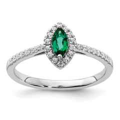 14K White Gold Lab Grown Diamond and Created Emerald Ring