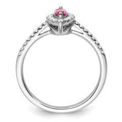 14K White Gold Lab Grown Diamond and Created Pink Sapphire Ring