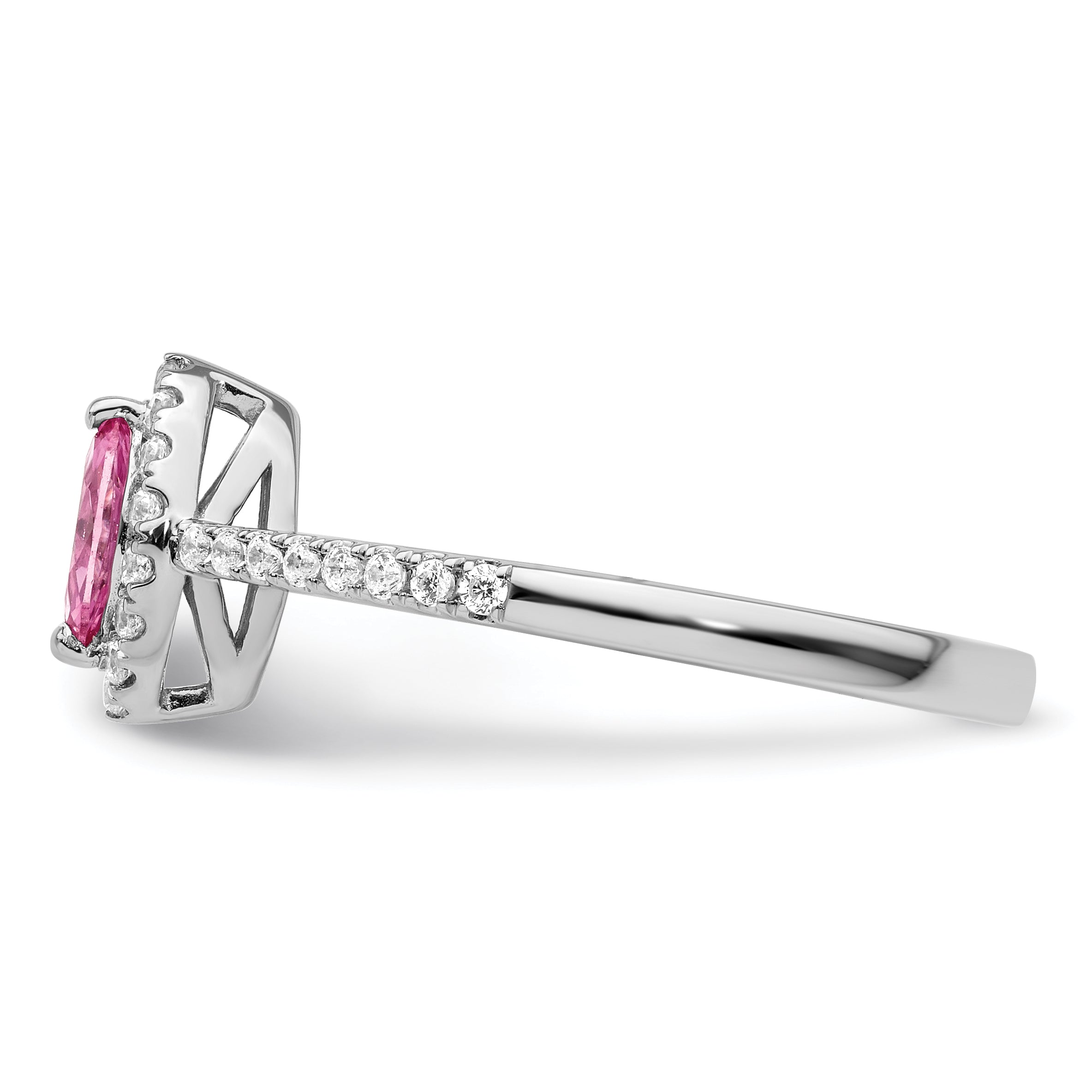 14K White Gold Lab Grown Diamond and Created Pink Sapphire Ring