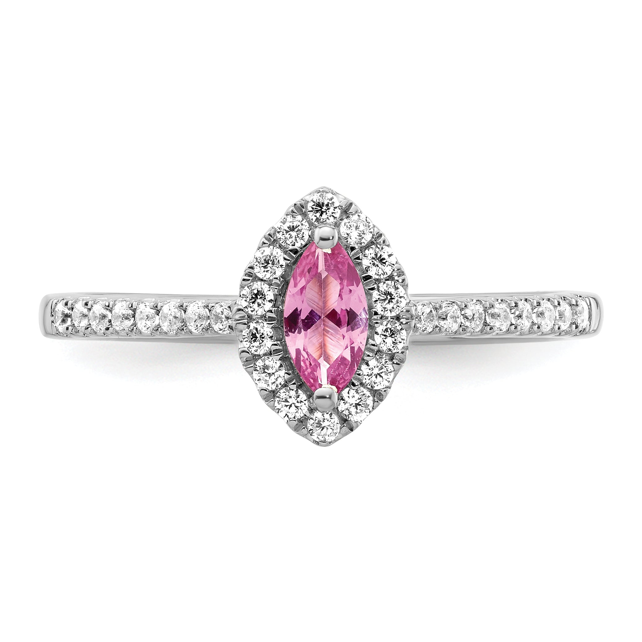 14K White Gold Lab Grown Diamond and Created Pink Sapphire Ring