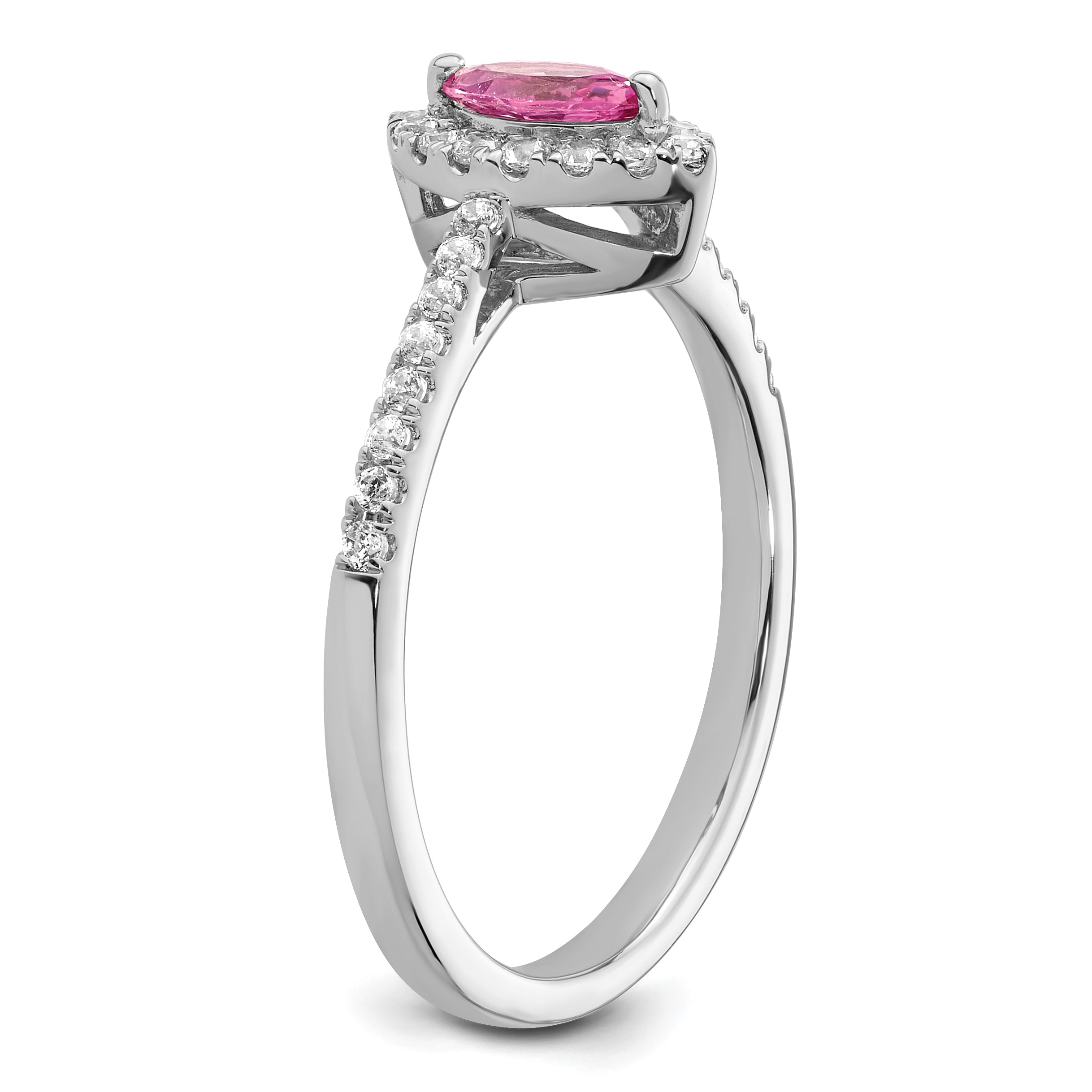 14K White Gold Lab Grown Diamond and Created Pink Sapphire Ring