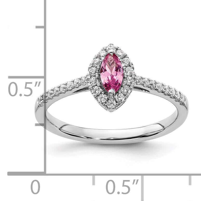 14K White Gold Lab Grown Diamond and Created Pink Sapphire Ring