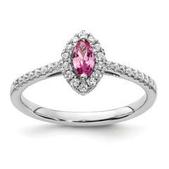 14K White Gold Lab Grown Diamond and Created Pink Sapphire Ring