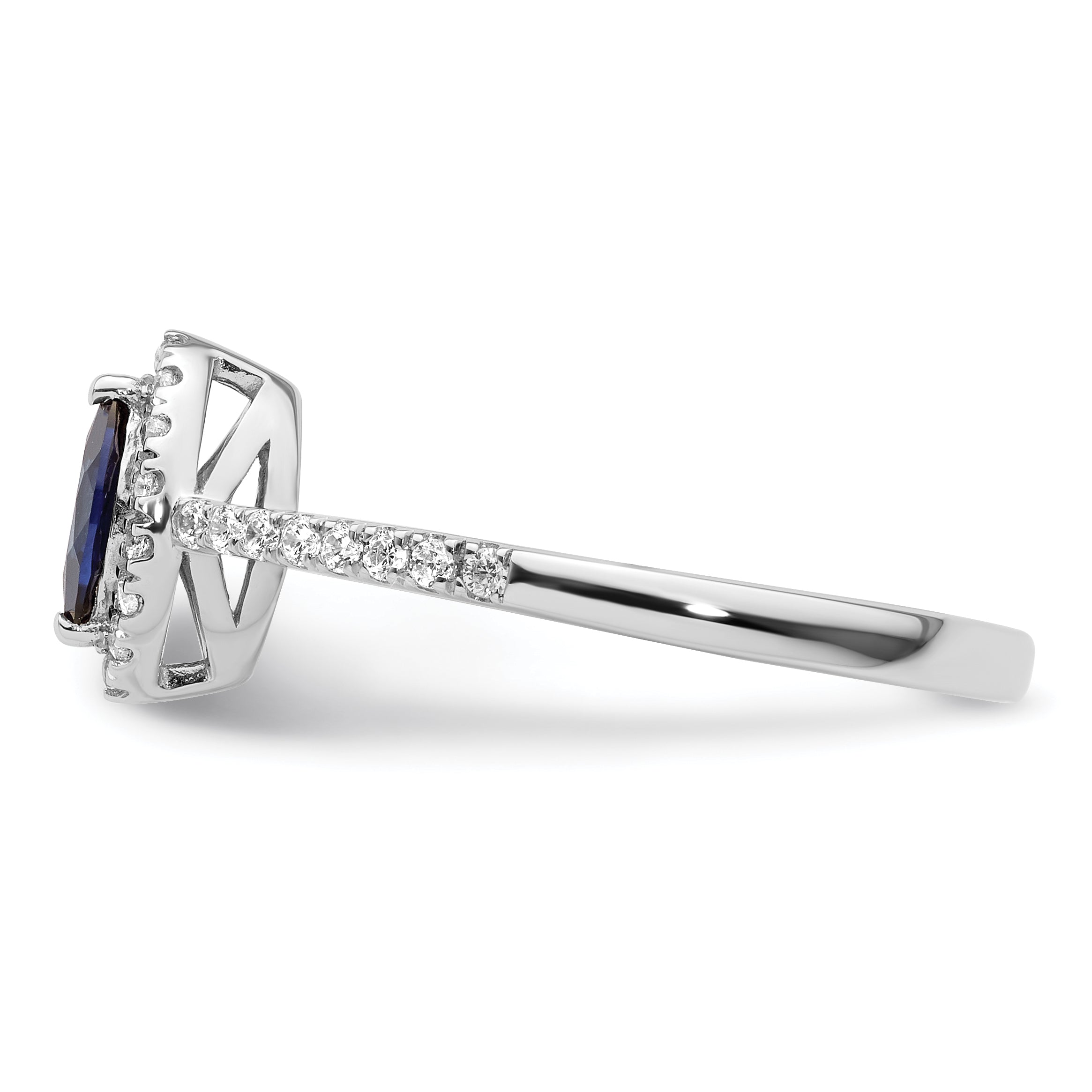 14K White Gold Lab Grown Diamond and Created Blue Sapphire Ring