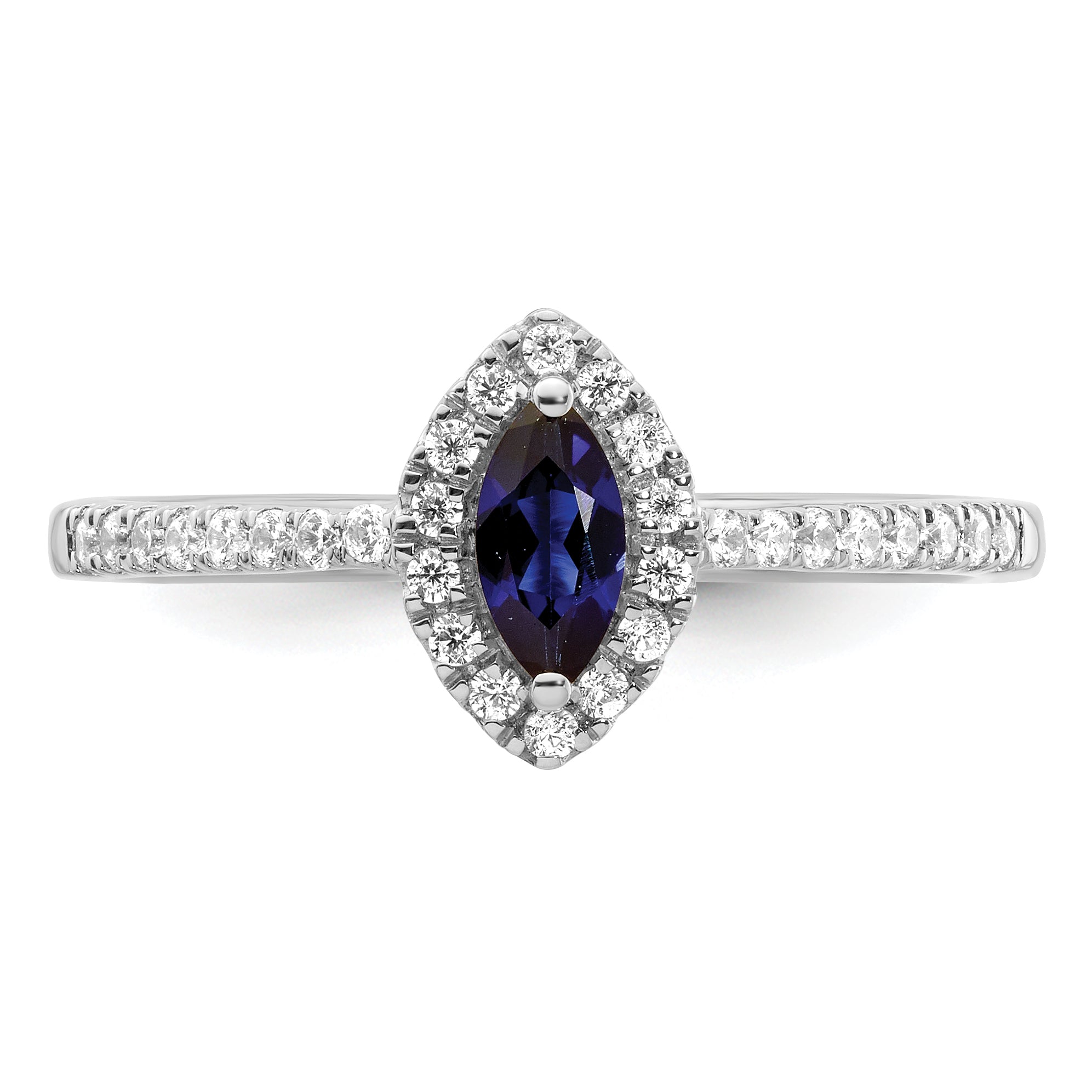 14K White Gold Lab Grown Diamond and Created Blue Sapphire Ring