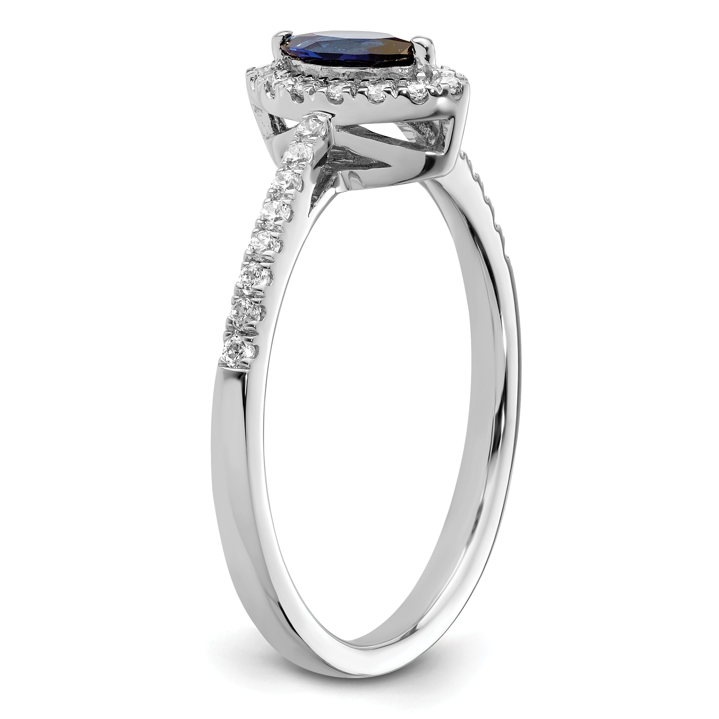 14K White Gold Lab Grown Diamond and Created Blue Sapphire Ring