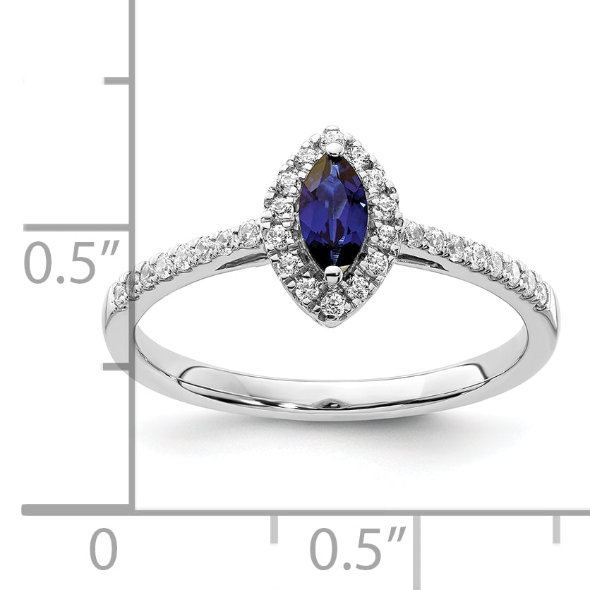 14K White Gold Lab Grown Diamond and Created Blue Sapphire Ring