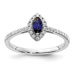 14K White Gold Lab Grown Diamond and Created Blue Sapphire Ring