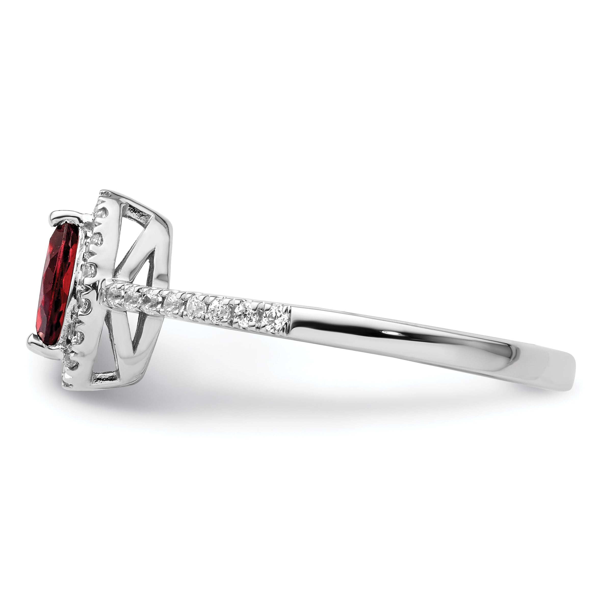 14K White Gold Lab Grown Diamond and Garnet Ring