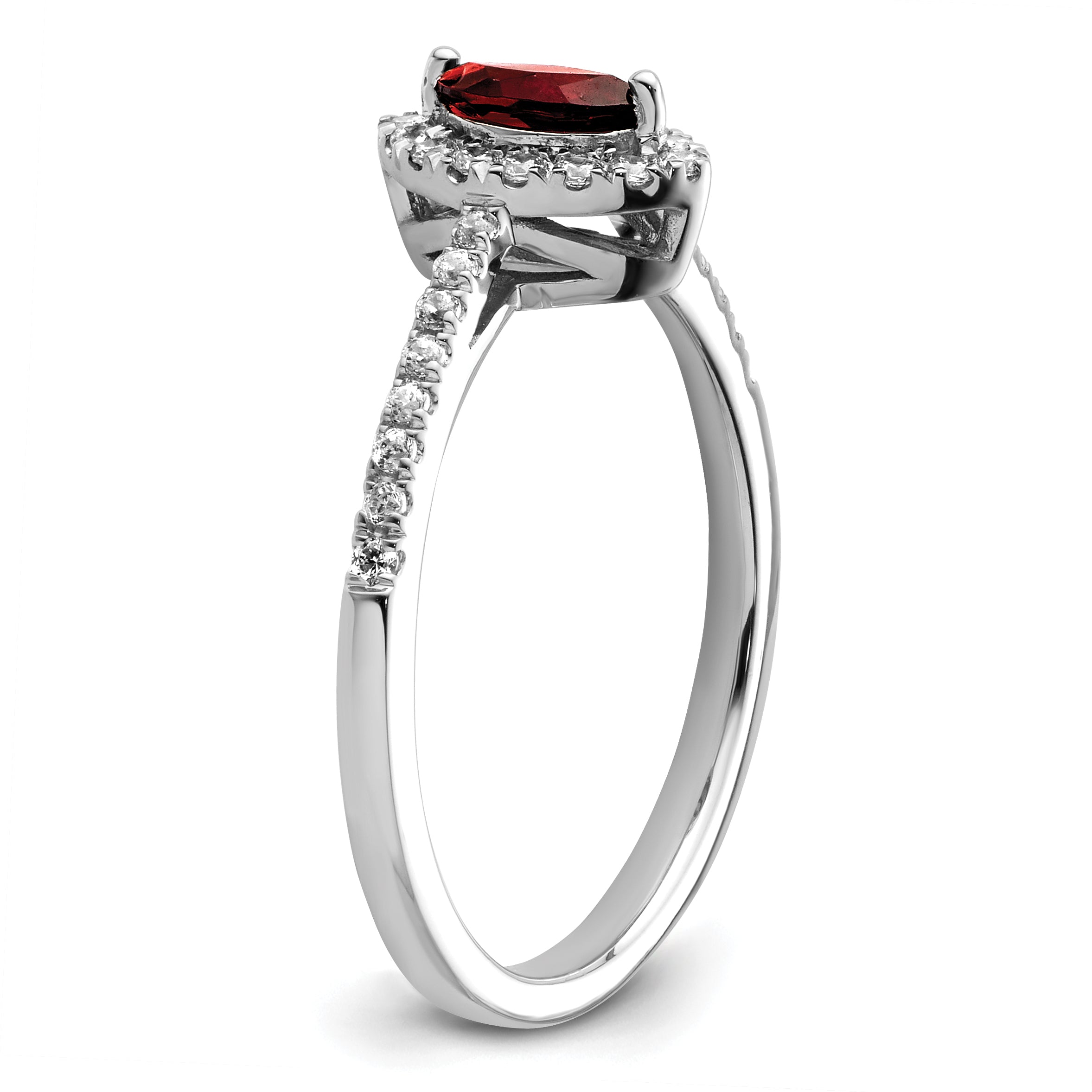 14K White Gold Lab Grown Diamond and Garnet Ring