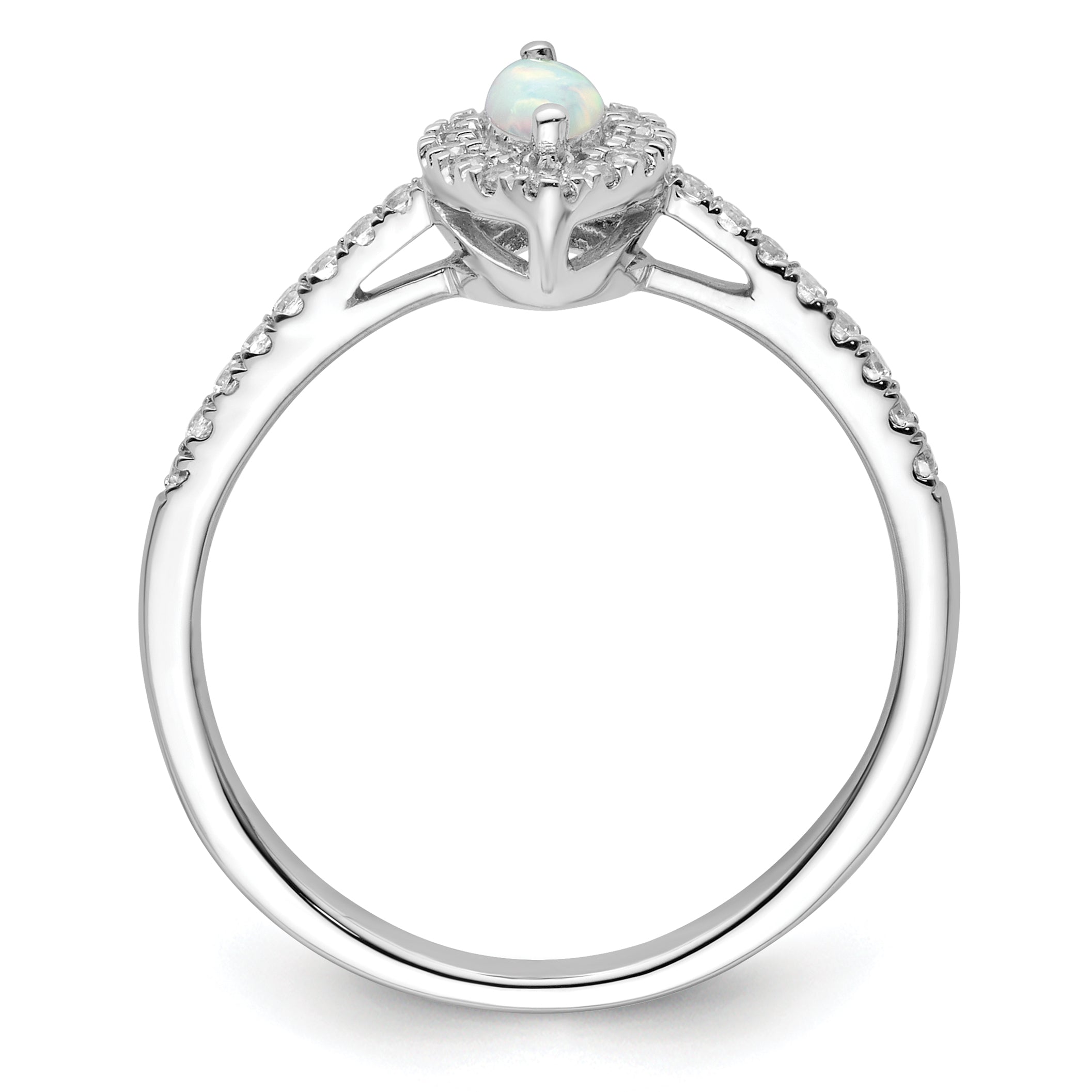 14K White Gold Lab Grown Diamond and Created Opal Ring