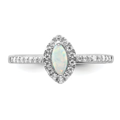 14K White Gold Lab Grown Diamond and Created Opal Ring