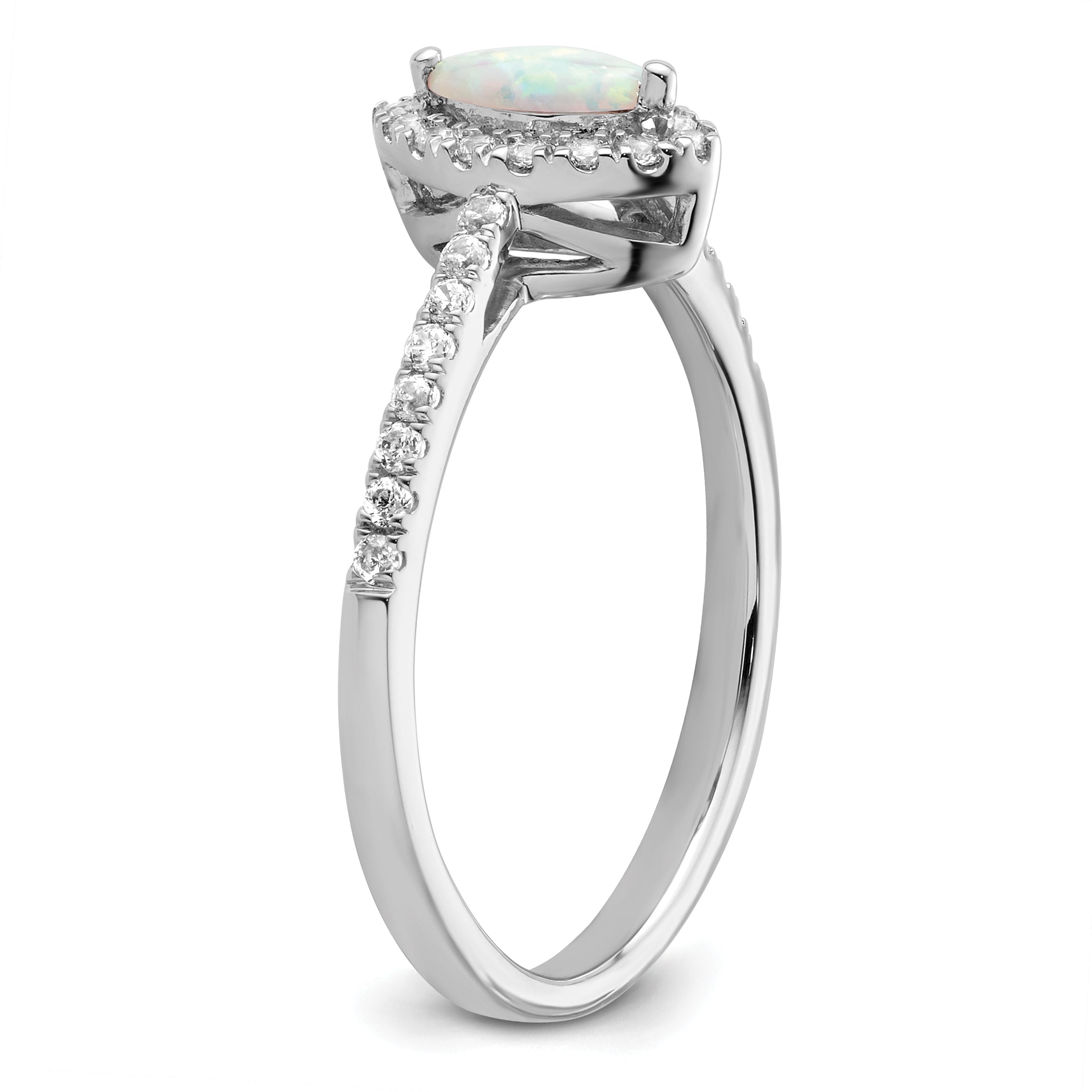 14K White Gold Lab Grown Diamond and Created Opal Ring